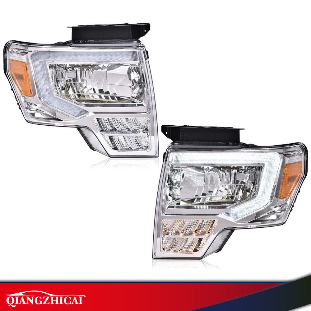 Fit for 09-2014 Ford F150 F-150 Truck LED DRL Headlights Chrome/ Clear