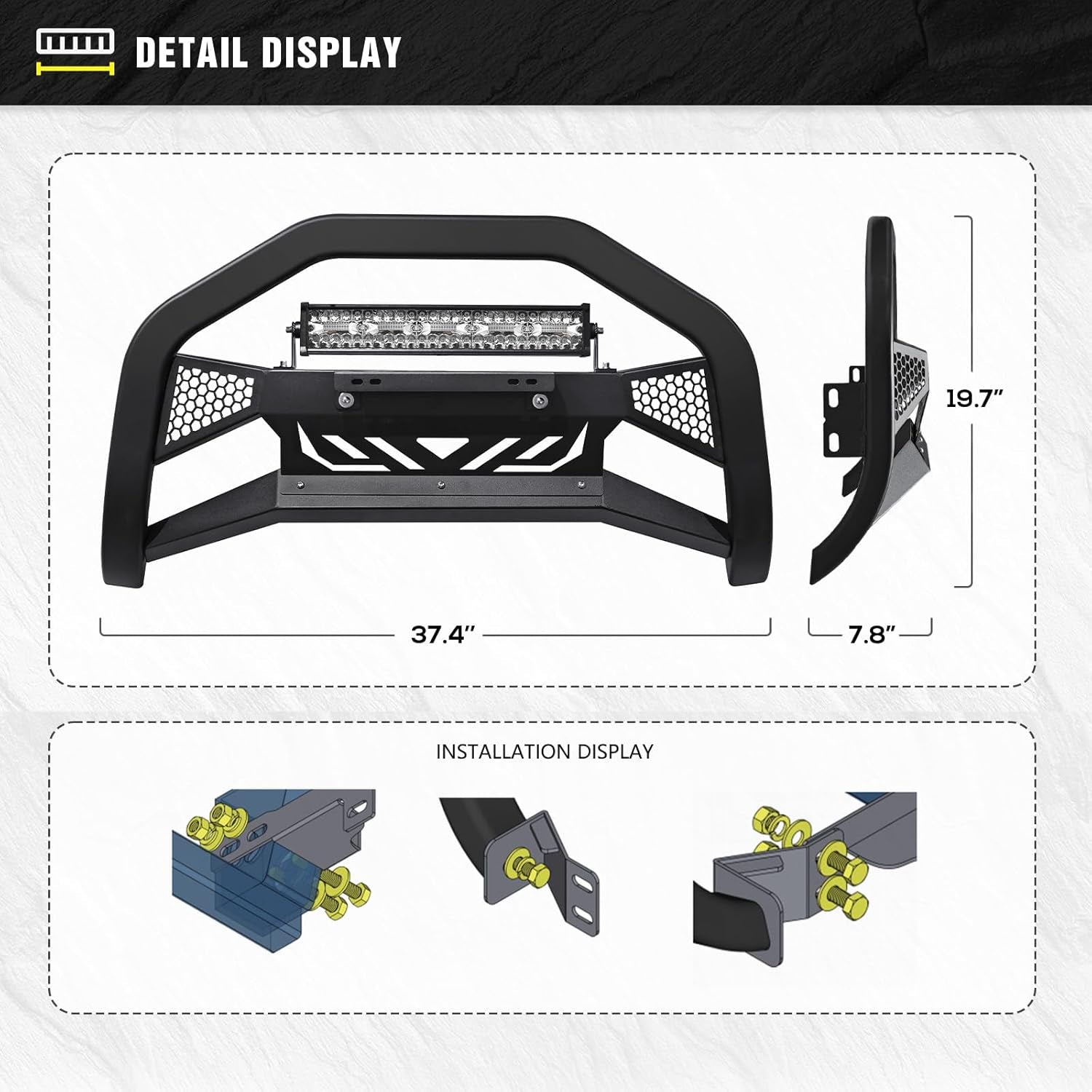 Bull Bar with LED Light & License Plate Frame Compatible with 2015-2022 Chevy Colorado & GMC Canyon Front Brush Guard, Truck Guard Grille, Bumper Push Bar (Include Light Mount & Skid Plate)