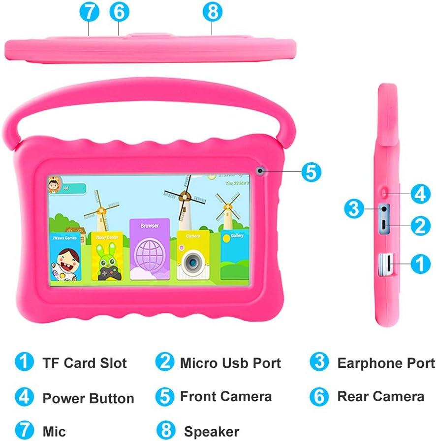 Kids Tablet 7 Toddler Tablet for Kids Edition Tablet with Wifi, Android Children Tablet for Toddlers 32GB with Parental Control Shockproof Case(Roser)