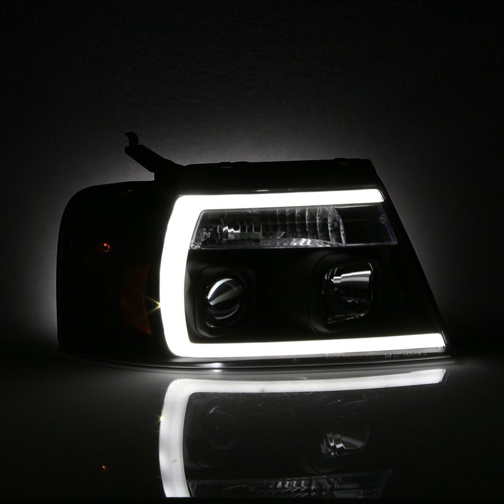 - for 2004-2008 Ford F150 LED Daytime Running Lamp Bar Projector Headlights Black Housing Clear Lens Full Set