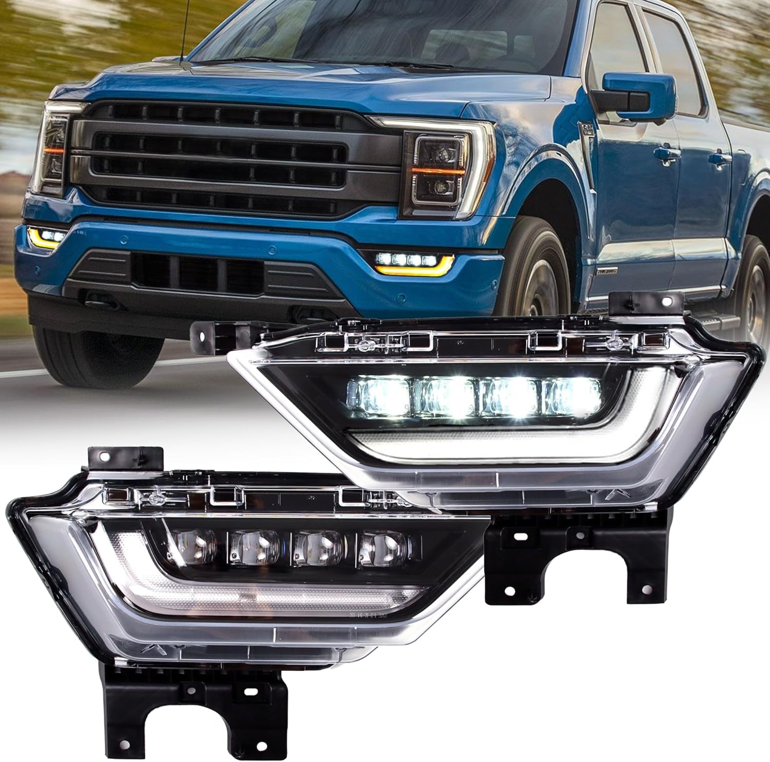 LED Fog Light W/Running Turn Signal Compatible for 2021 2022 2023 Ford F150 XLT Fog Light Set Full Led Light Bumper Fog Lamps Assembly