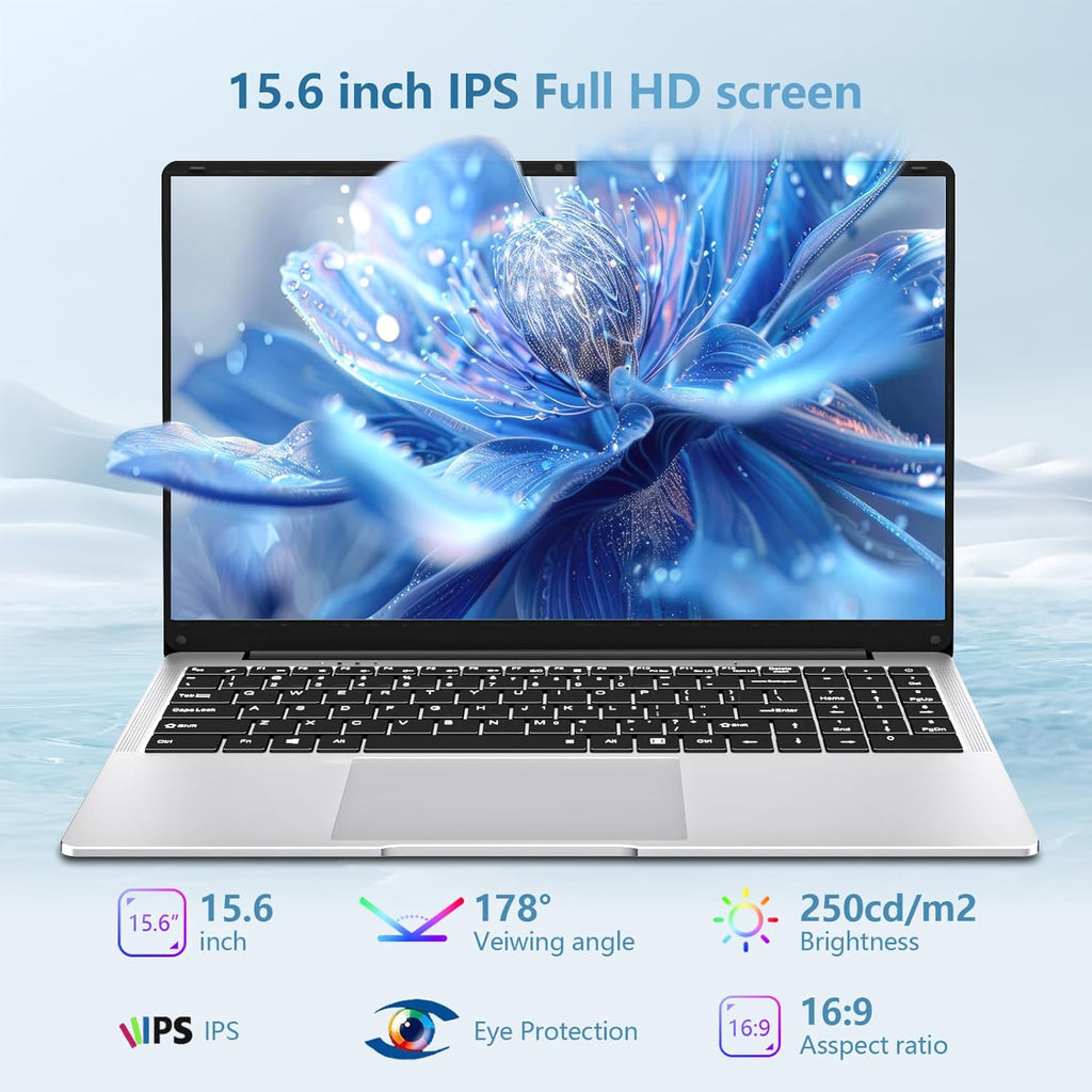 Laptop, 15.6’’ Laptop Computer with Celeron Processor N4000, 2Cores 2Threads, 8GB RAM DDR4 256GB SSD Laptops, UHD Graphics 600, Lap Top 180°Hinge, FHD 1920 * 1080, Wifi 5, BT 4.2, 12V/2A