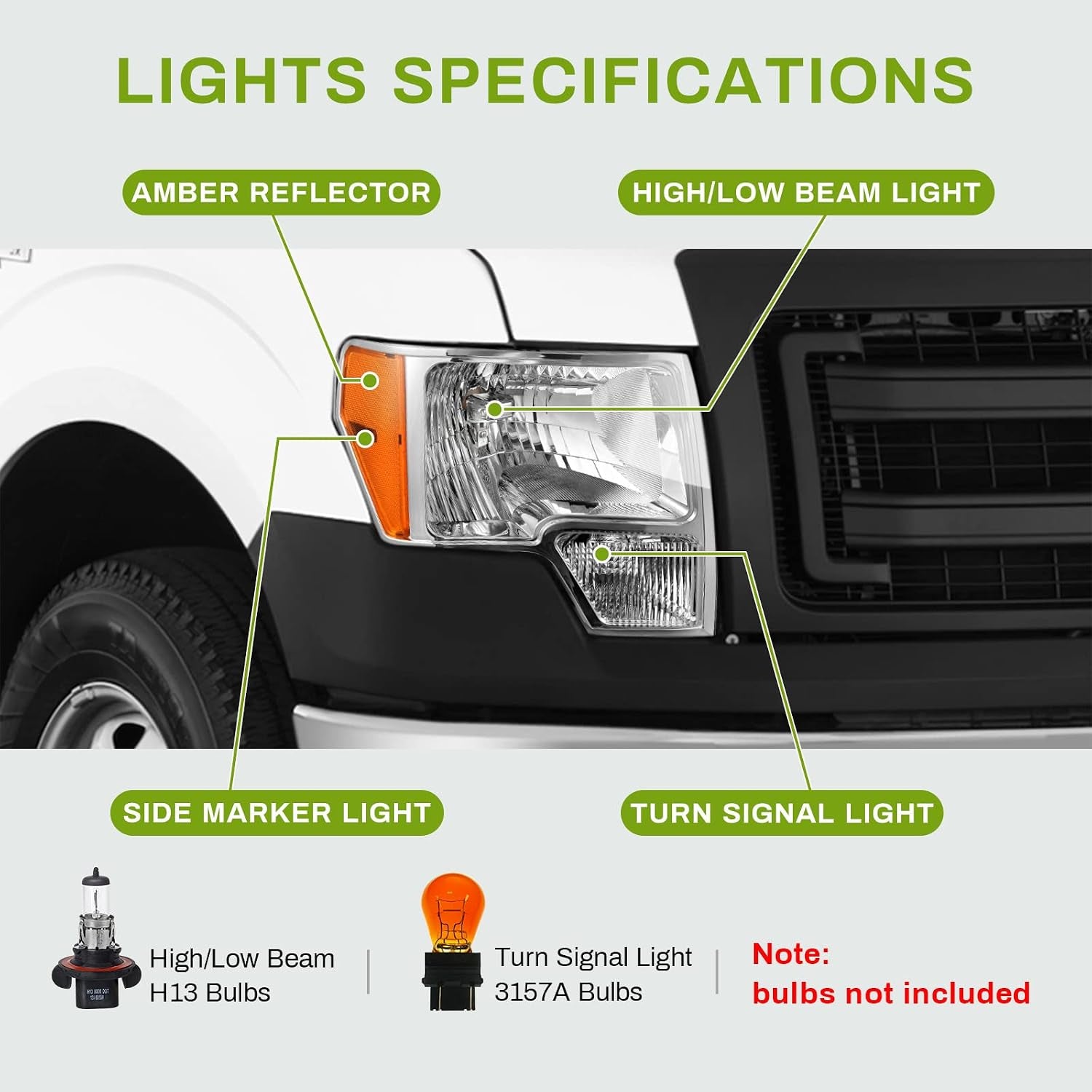Headlight Assembly Compatible with 2009-2014 Ford F150 Pickup OE Direct Replacement Headlamp Chrome Housing Clear Lens with Chrome Trim
