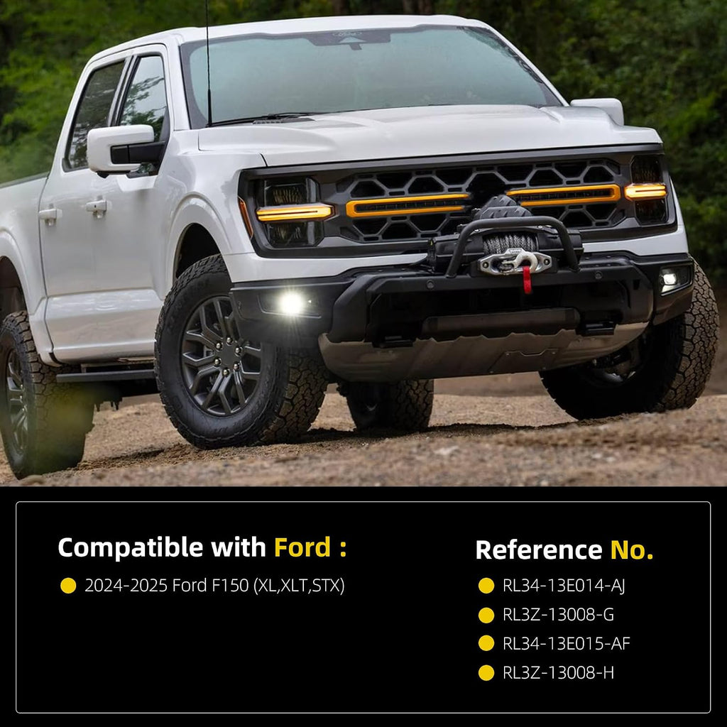 Headlight Assembly LED with Module Compatible with 2024 2025 Ford F150 XL XLT STX Tremor Head Lamp Right Passenger Side Replace RL34-13E014-AJ RL3Z-13008-G RL34-13E015-AF RL3Z-13008-H