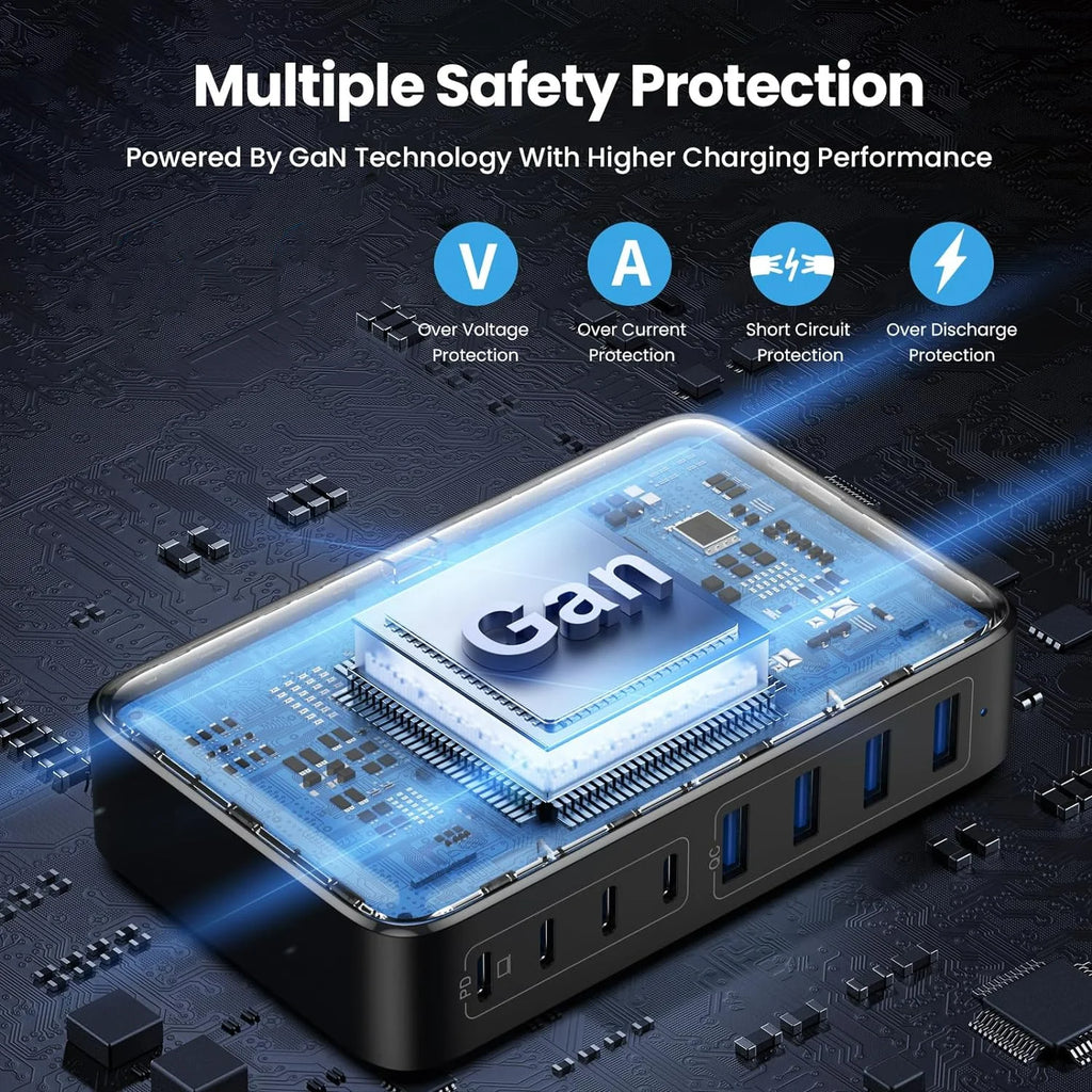 200W Fast Charging Station USB C Charger Block 8-Port Hub PD 65W Laptop Charger Adapter for Macbook,Dell, Iphone,Galaxy
