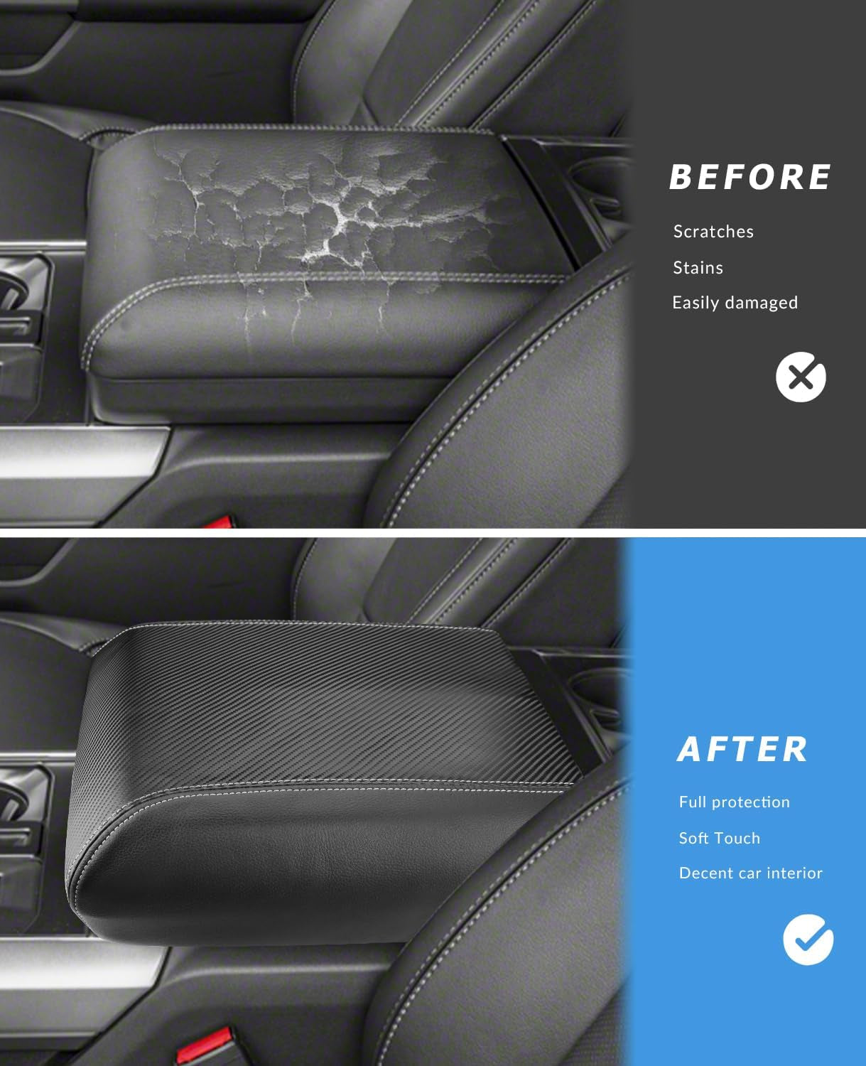 Center Console Cover for 2025 2026 Ford F150 Accessories Interior 2021 2022 2023 2024 Car Middle Arm Rest Armrest Lid Seat Cover Protector Elbow Cushion Pad (Carbon Fiber Texture, 2021-2026)