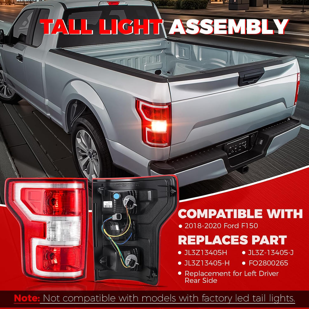 F50 Tail Lights Assembly Compatible with 208 209 2020 Ford F50 Left Driver Side Taillight Brake Lamps Bulb and Harness Replace JL3Z3405H