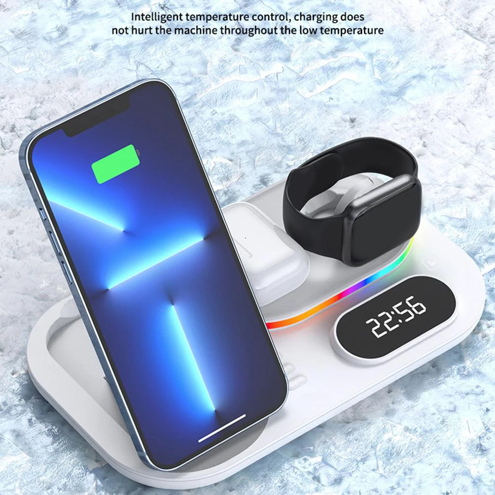 Wireless Fast Charging Station Wireless Charging Station Adjustable Foldable Portable Lightweight Clock Design for Home