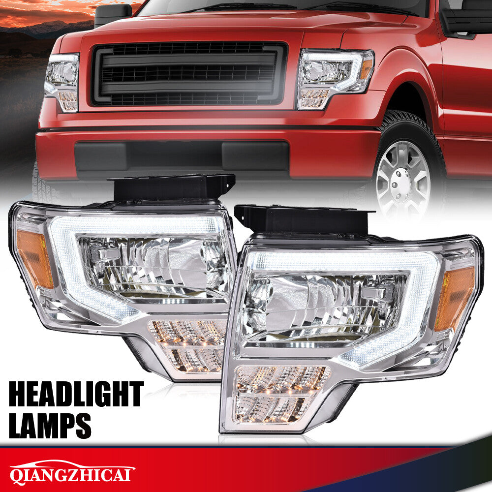 Fit for 09-2014 Ford F150 F-150 Truck LED DRL Headlights Chrome/ Clear