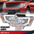 Fit for 09-2014 Ford F150 F-150 Truck LED DRL Headlights Chrome/ Clear