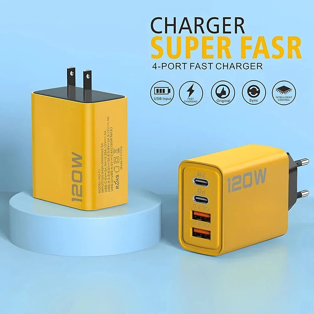 120W Fast Charger Type C USB C PD Charger Quick Charge 3.0 USB Charger Adapter for Iphone 15 14 13 Samsung Xiaomi Wall Charger
