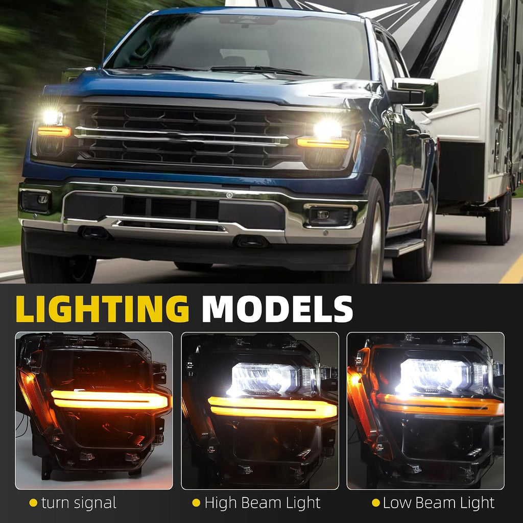 Headlight Assembly LED with Module Compatible with 2024 2025 Ford F150 XL XLT STX Tremor Head Lamp Right Passenger Side Replace RL34-13E014-AJ RL3Z-13008-G RL34-13E015-AF RL3Z-13008-H