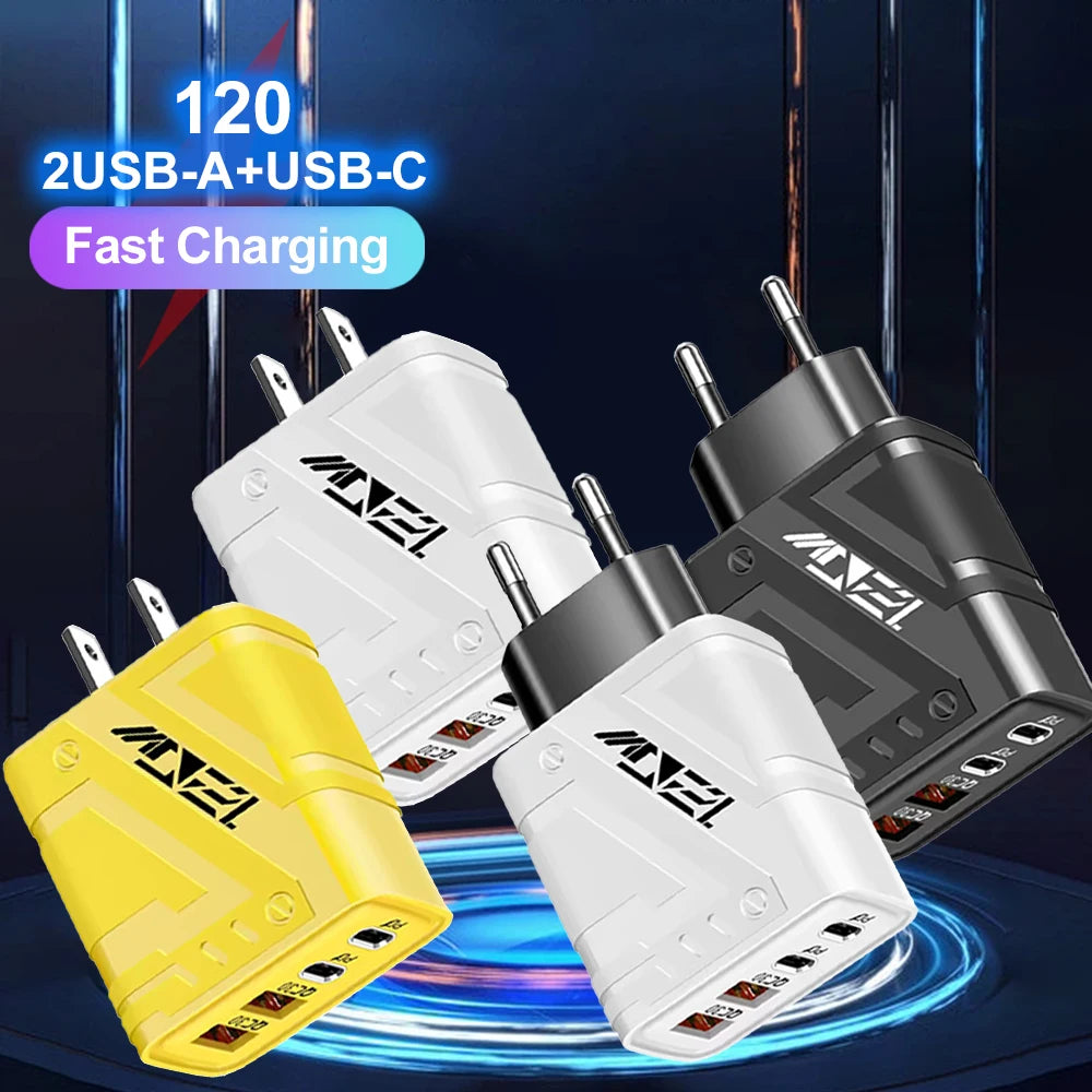 2A USB Charger Multi Ports Type C Fast Charging Phone Charger Adapter for Iphone 16 Samsung Xiaomi Huawei Phone Charger
