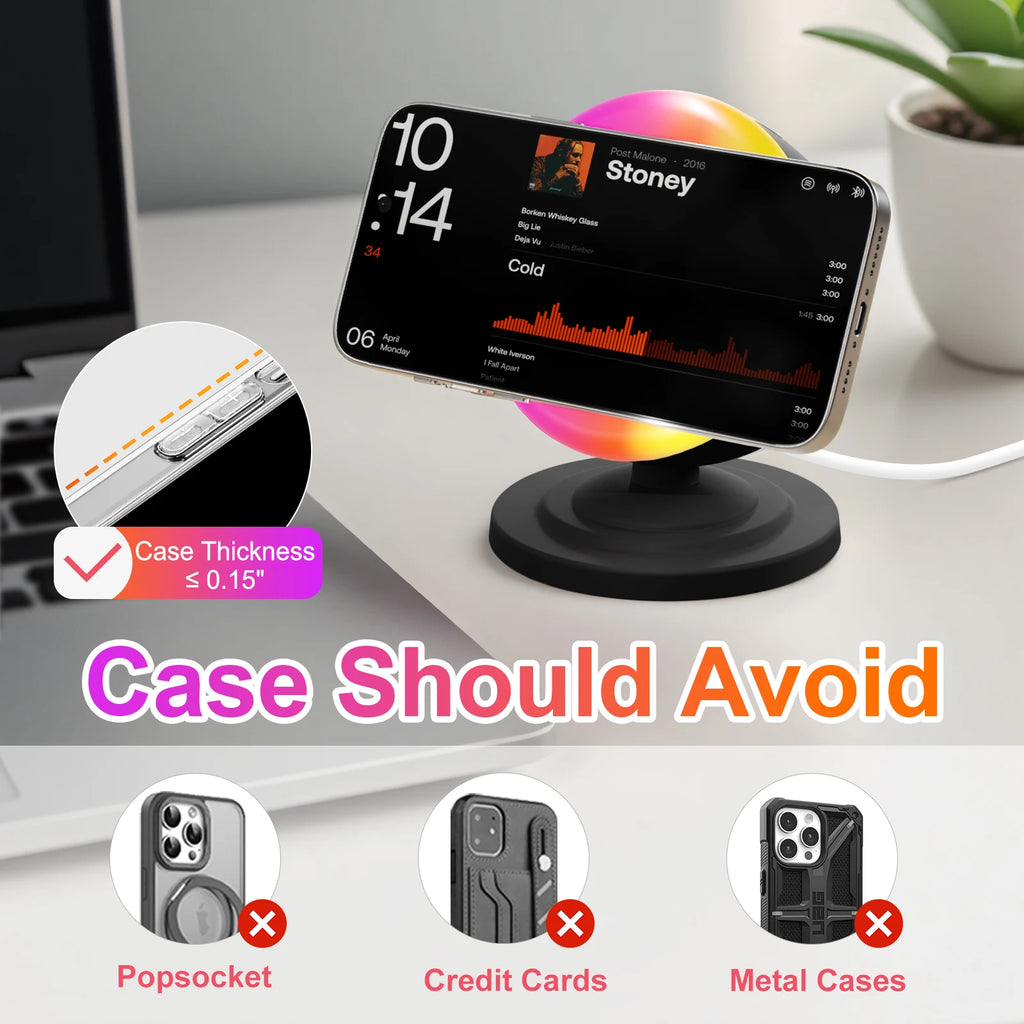 15W Magnetic Wireless Chargers 3 in 1 Phone Charge Dock Station Fast Charging Bluetooth Lighting for Magsafe Iphone Samsung