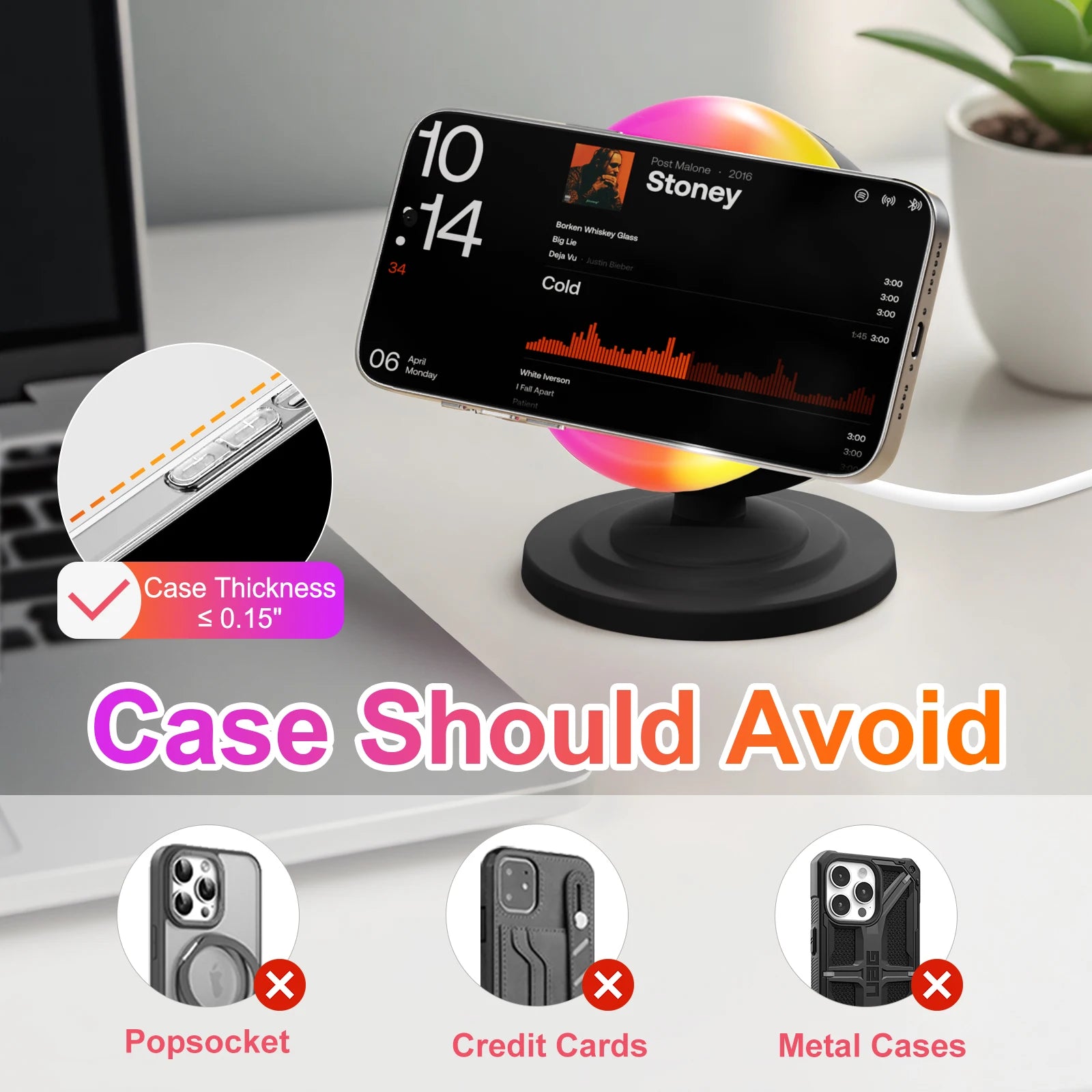 15W Magnetic Wireless Chargers 3 in 1 Phone Charge Dock Station Fast Charging Bluetooth Lighting for Magsafe Iphone Samsung