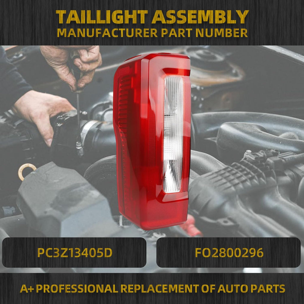 Tail Light Assembly Halogen Type Compatible with 2023-2026 Ford F250 F350 Super Duty (No Blind Spot) Taillight Rear Lamp Left Driver Side Replace PC3Z13405D