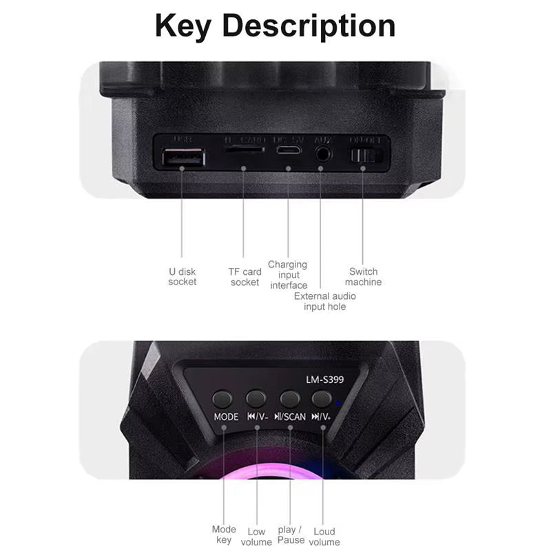 500Mah Bluetooth Speaker Sound Box High Power Bluetooth Speakers TF Udisk Karaoke Handheld Sound Subwoofers for Dancing