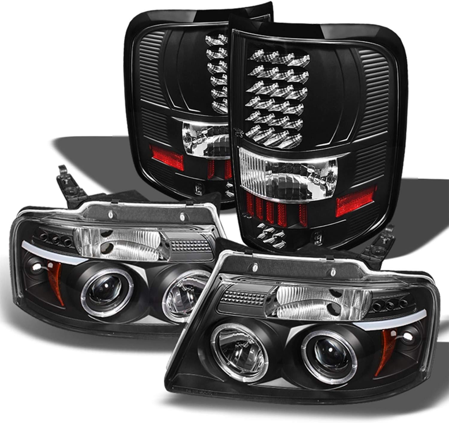 - for Ford F150 Pickup Black Bezel Dual LED G2 Projector Headlights + Tail Lamp Set