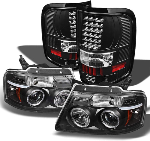- for Ford F150 Pickup Black Bezel Dual LED G2 Projector Headlights + Tail Lamp Set