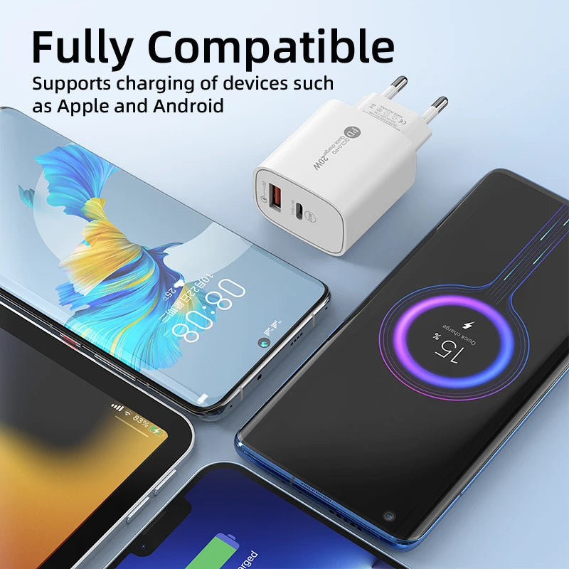 USB PD Charger 20W Dual Ports Type C Wall Charger Quick Charge 3.0 for Iphone Xiaomi Samsung Phone Charger Fast Charging Adapter