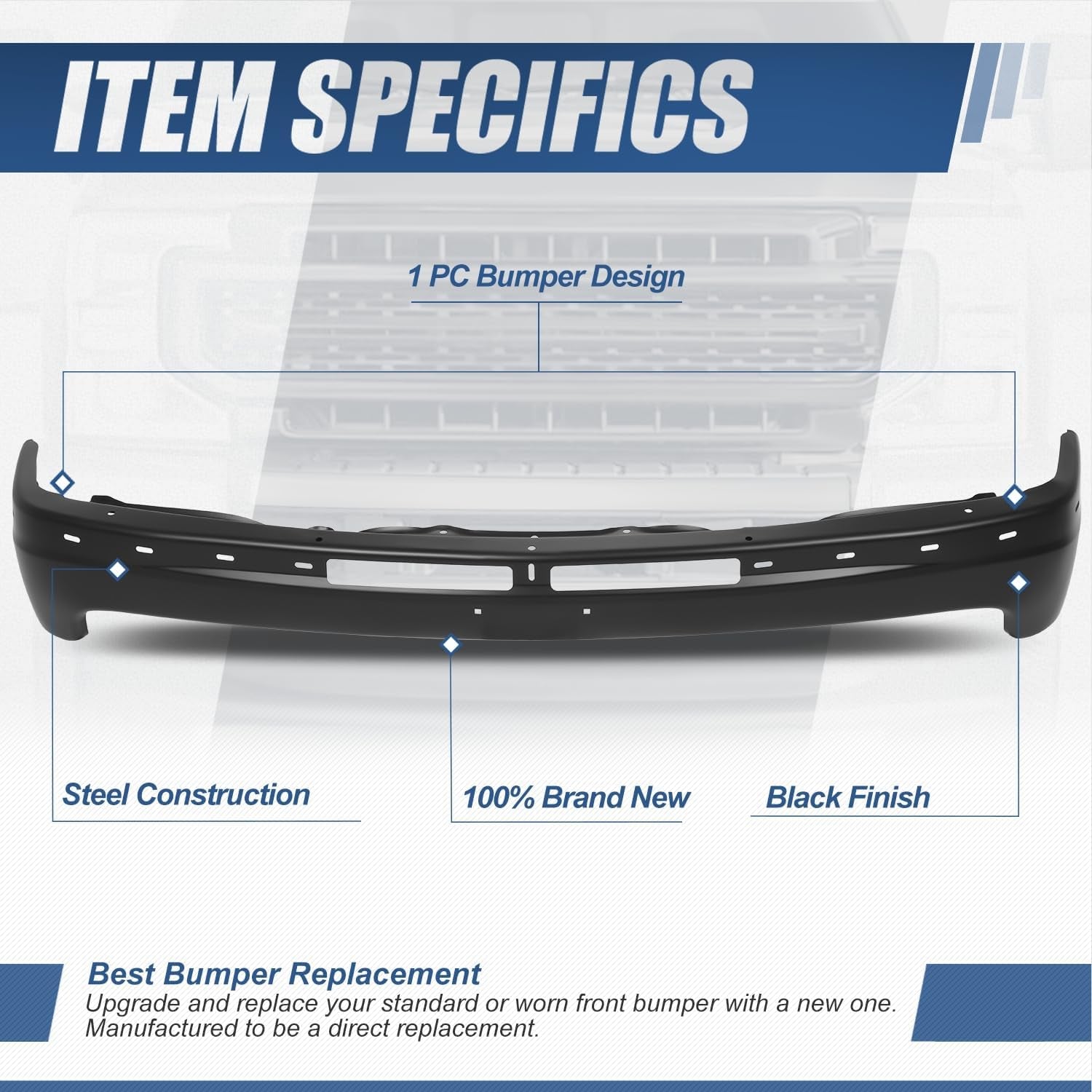 Front Bumper Face Bar Compatible with 1999-2006 Gmc Sierra Chevy Silverado Suburban Tahoe 1500 2500 Hd 3500, GM1002375, Paint to Match Black