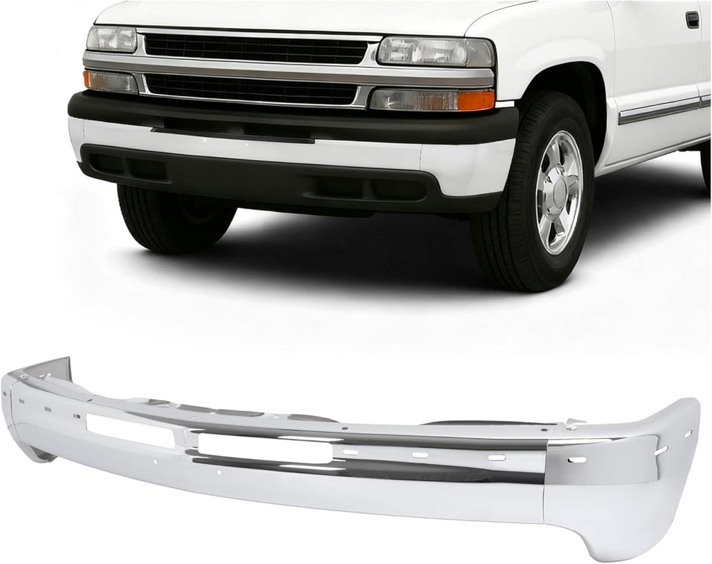 Front Bumper Face Bar(Split Design 3Pcs) Compatible with 2000-2006 Chevrolet Tahoe/Suburban 1500 2500&1999-2002 Chevrolet Silverado 1500 2500 3500 HD Bumper Impact Bar GM1002376 12336026