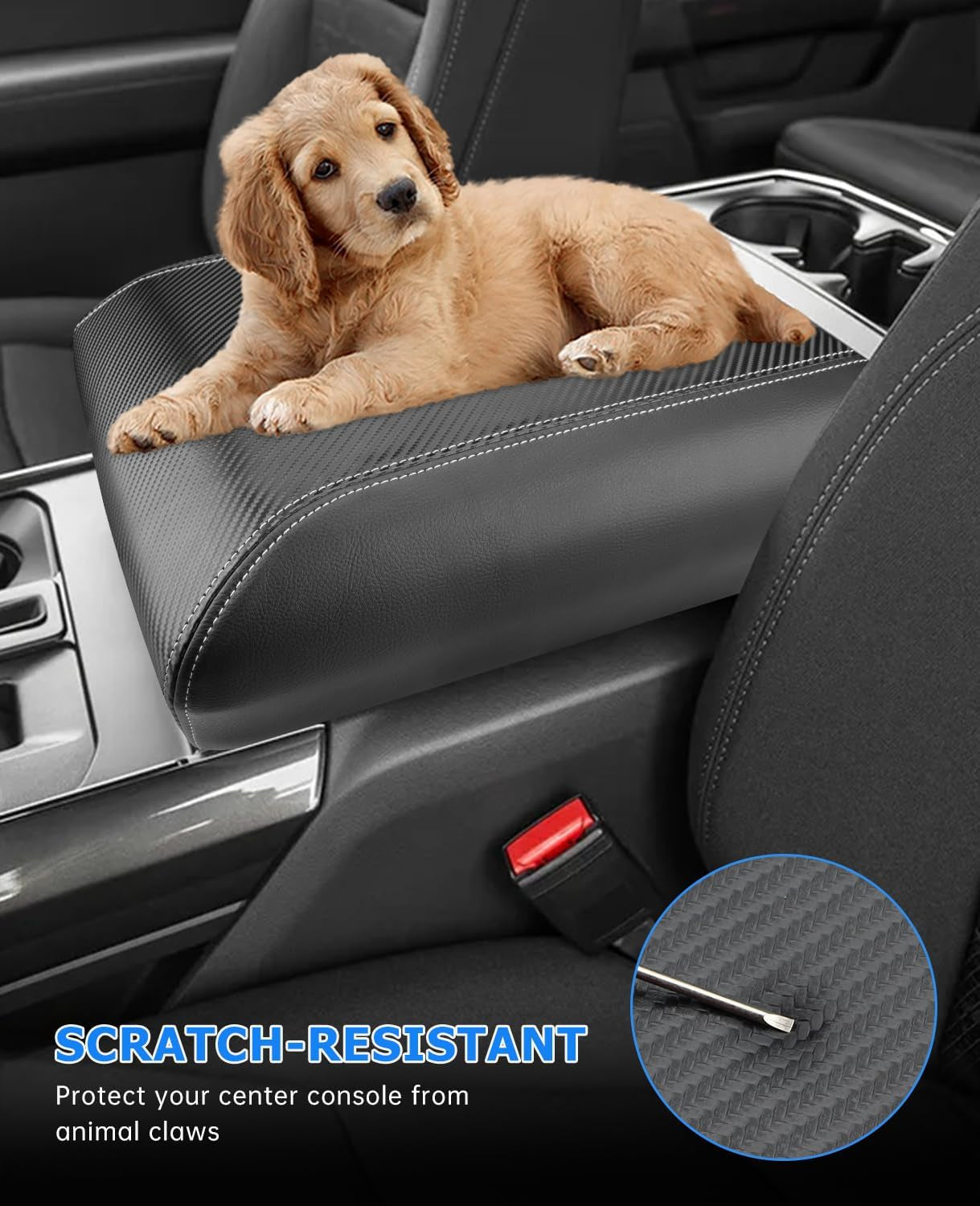 Center Console Cover for 2025 2026 Ford F150 Accessories Interior 2021 2022 2023 2024 Car Middle Arm Rest Armrest Lid Seat Cover Protector Elbow Cushion Pad (Carbon Fiber Texture, 2021-2026)