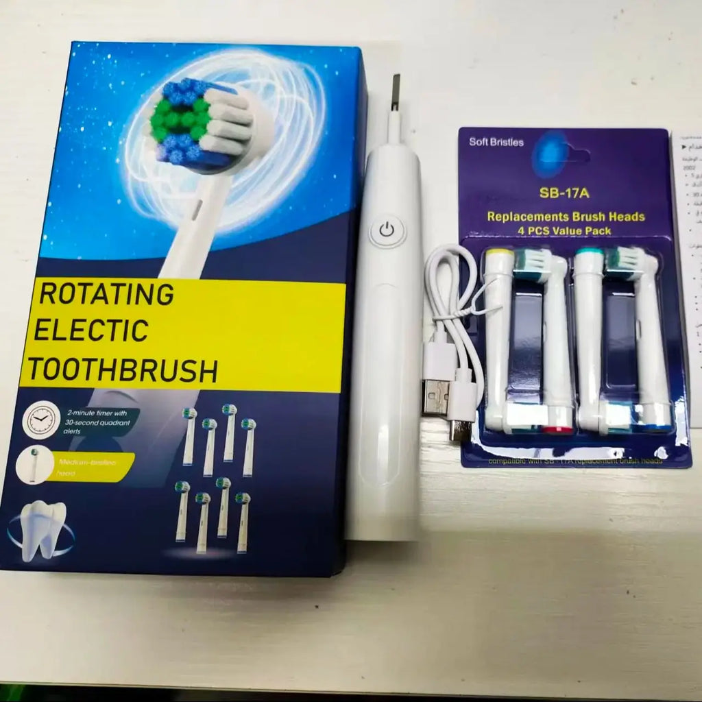 NEW Smart round Rotating Electric Toothbrush for Adults 5 Cleaning Mode USB Rechargeable with 4 Replacement Heads Timed Reminder