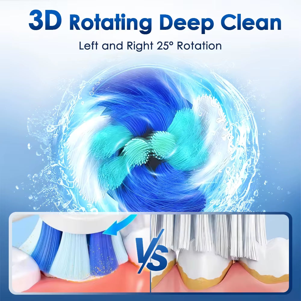 3D Rotating Electric Toothbrush 5 Modes USB Fast Rechargeable Rotary Electric Toothbrush with Travel Case 4 Brush Heads