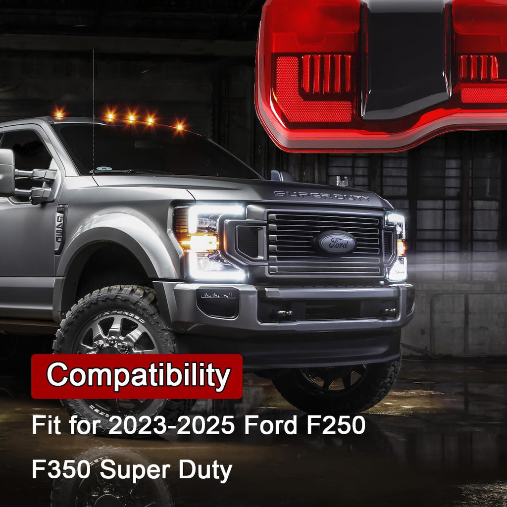 Tail Lights Compatible with 2023 2024 Ford F250 F350 Super Duty Halogen Type W/Blind Spot (Module NOT Included) Rear Brake Lamp Signal Assembly ‎Replace PC3Z13404B FO2801294 (Left Driver Side)