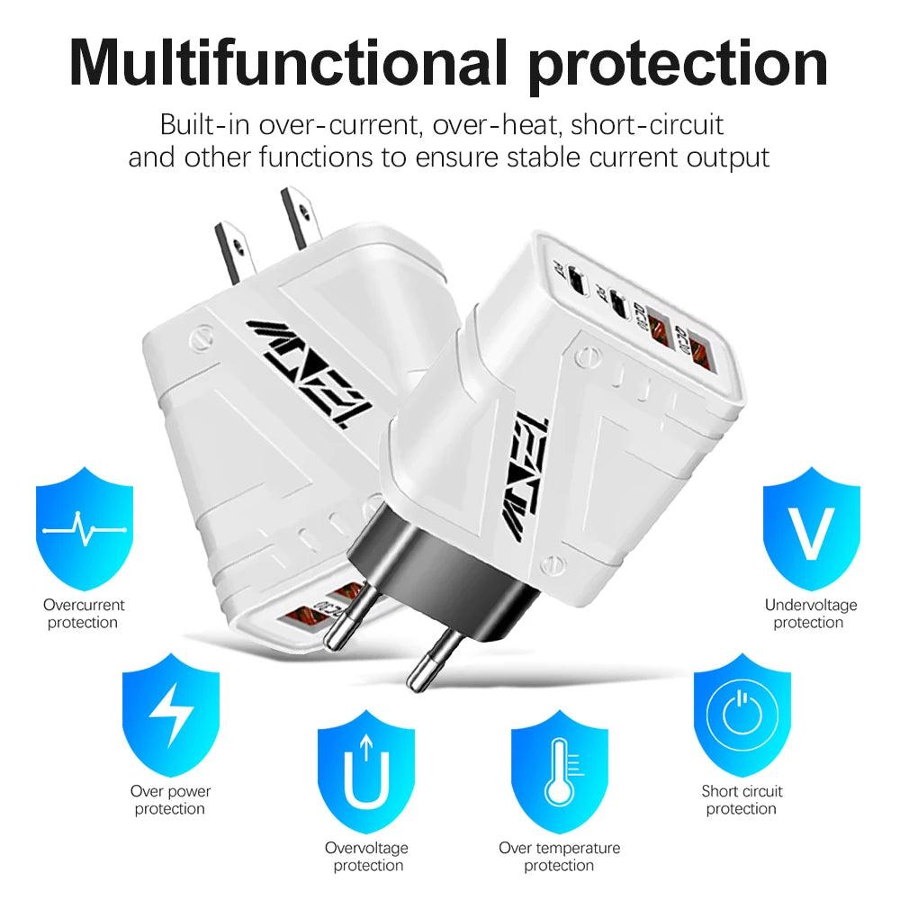 2A USB Charger Multi Ports Type C Fast Charging Phone Charger Adapter for Iphone 16 Samsung Xiaomi Huawei Phone Charger