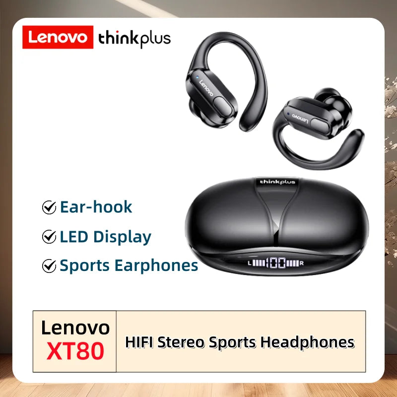 Original  XT80 Earhooks Sports Bluetooth Wireless Headsets with Mic,Led Power Display,Enc,Hifi Stereo Sound Gaming Headset
