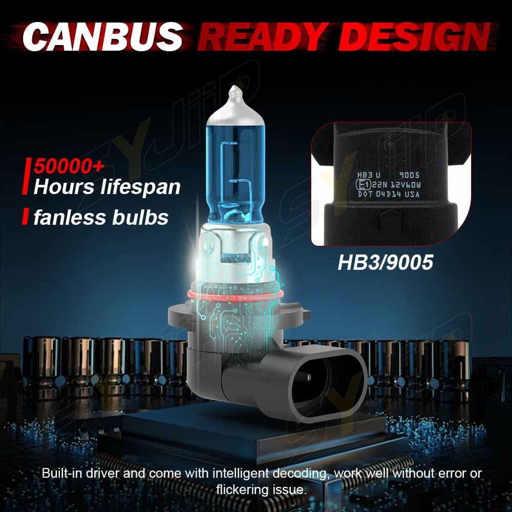 Upgraded Halogen Headlight Bulbs for Ford F150 2005 2006 2007 2008 2009 2010 2011 2012 2013 2014,For F250 F350 F450 2005-2022, High Low Beam+Fog Light, 6000K White, 300% Brightness, Plug N Play, 4 PCS
