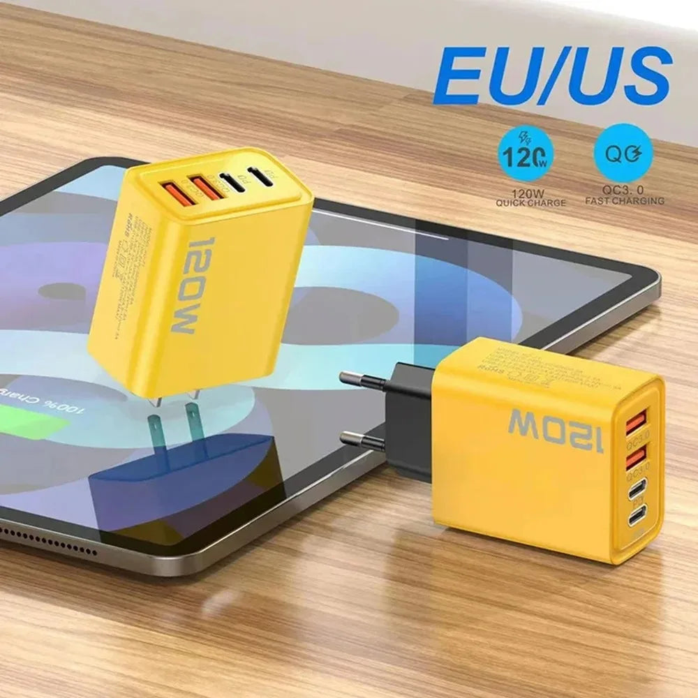 120W Fast Charger Type C USB C PD Charger Quick Charge 3.0 USB Charger Adapter for Iphone 15 14 13 Samsung Xiaomi Wall Charger
