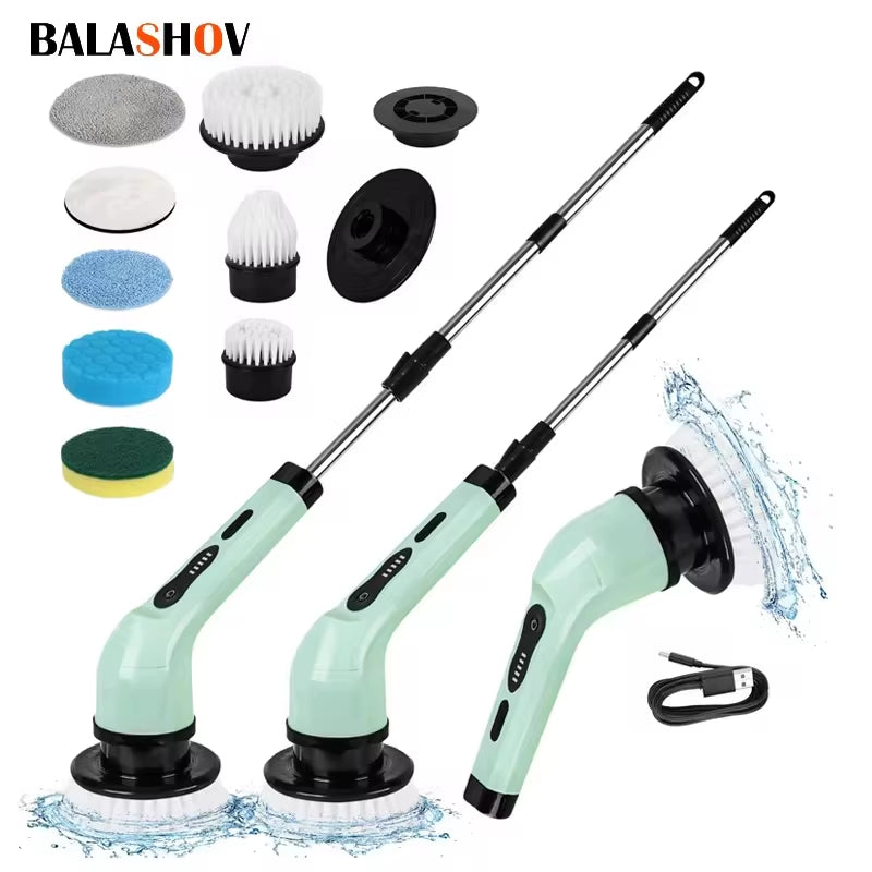 9-In-1 Multifunctional Wireless Electric Cleaning Brush Household Kitchen Bathroom Brush USB Handheld Rotating Cleaning Tools