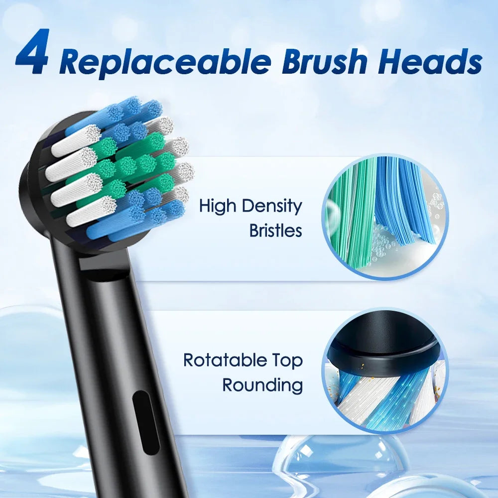 NEW Smart round Rotating Electric Toothbrush for Adults 5 Cleaning Mode USB Rechargeable with 4 Replacement Heads Timed Reminder