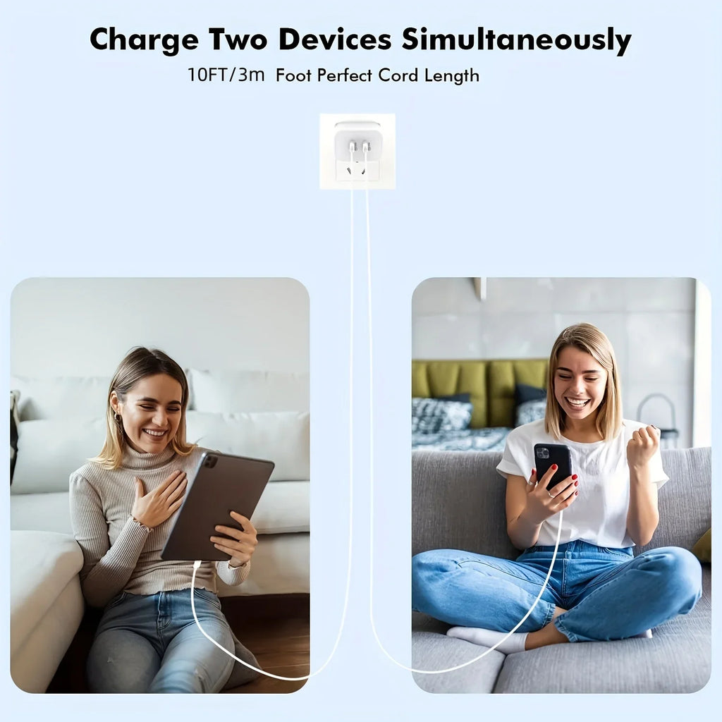 2 Pack 40W Dual Ports USB C Wall Charger Fast Charging for Iphone 15 Pro Max 15 Plus, Ipad Pro Air Mini with 2X 10FT USB-C Cable