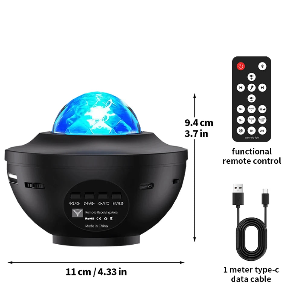 Music Player Starry Sky Projector Light LED Small Night Light USB Power Remote Control Ocean Wave Room Lighting Decoration Light