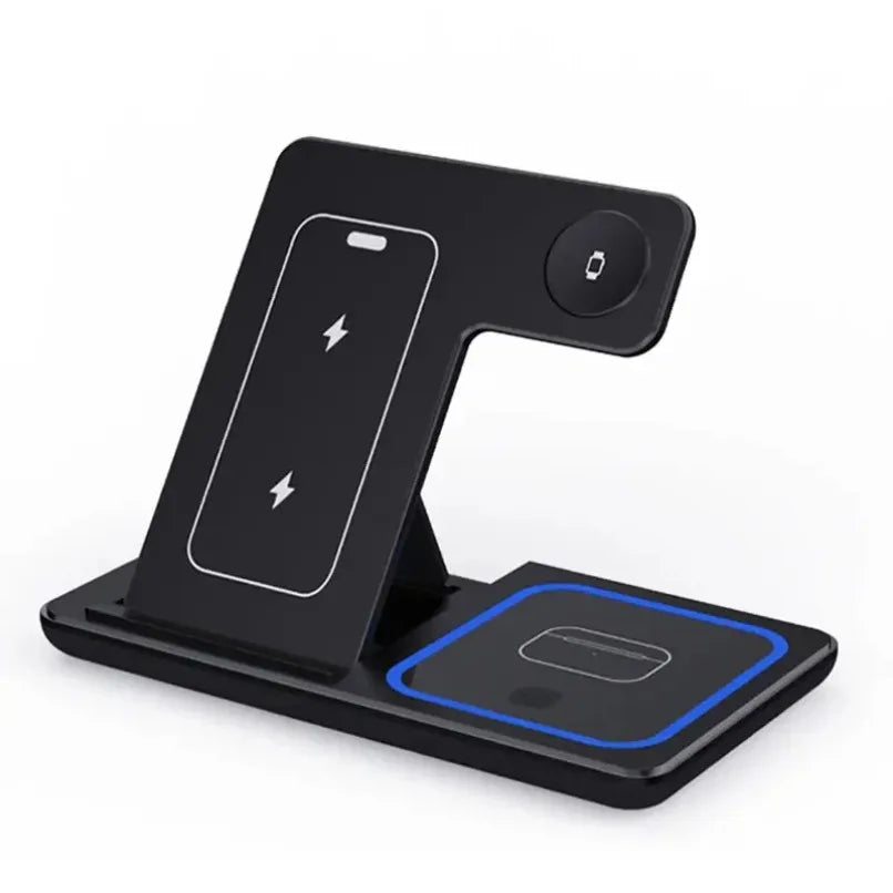 LED Fast Wireless Charger Stand 3 in 1 Foldable Charging Station for Iphone 17 16 15 Pro Max Apple Watch 9 8 7 6 5 Airpods Pro