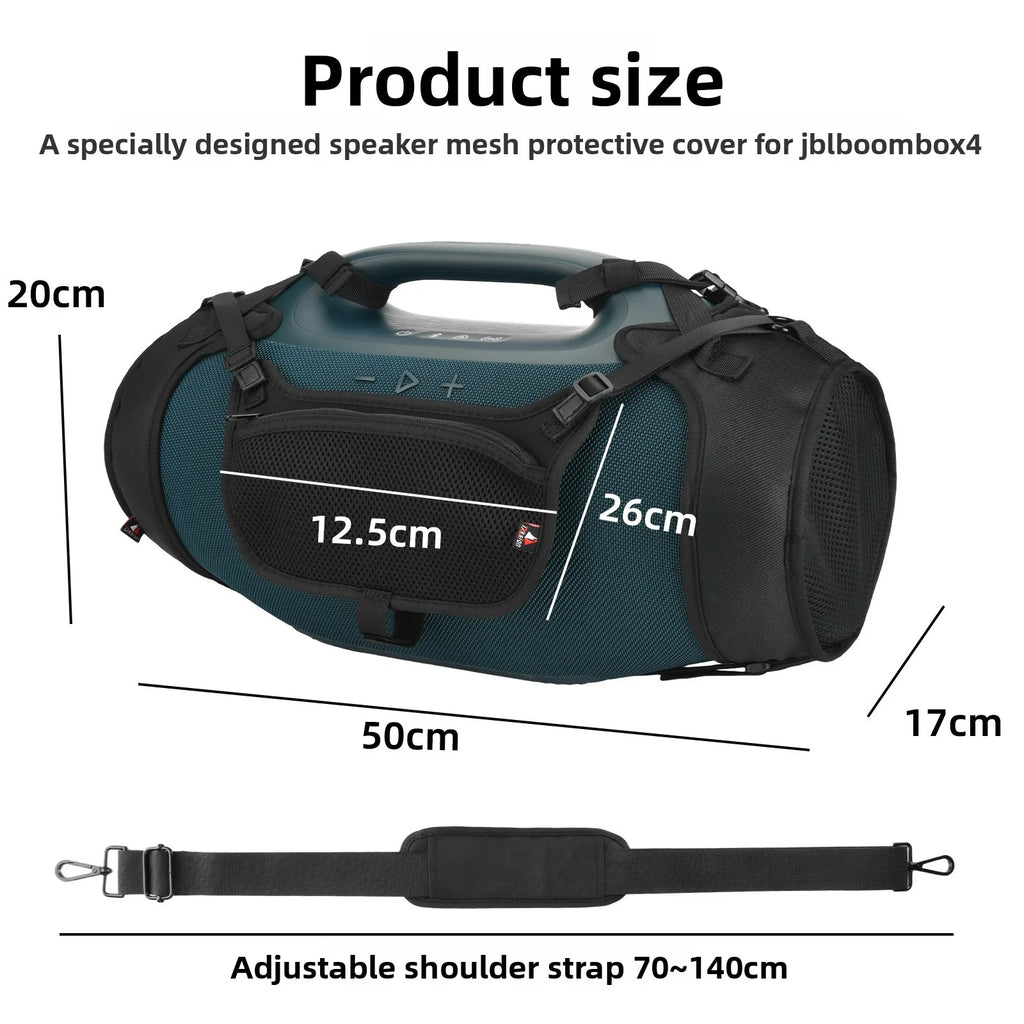 Travel Carrying Strap for JBL Boombox 4 Waterproof Bluetooth Speaker, Shoulder Strap with Two Side Covers Travel Pouch