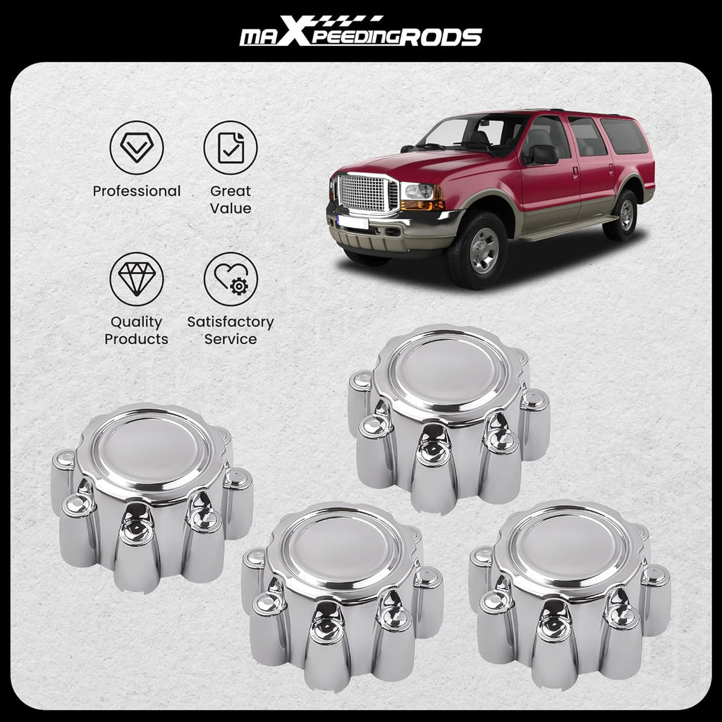4Pcs Wheel Center Hub Caps 8 Lug for Ford F250 F350 F-350 Super Duty 1999-2005, for Ford Excursion 2000-2005, 8.4 Inch Chrome Cap for 16"& 18" Wheel Pickup 2-Door 5.4L