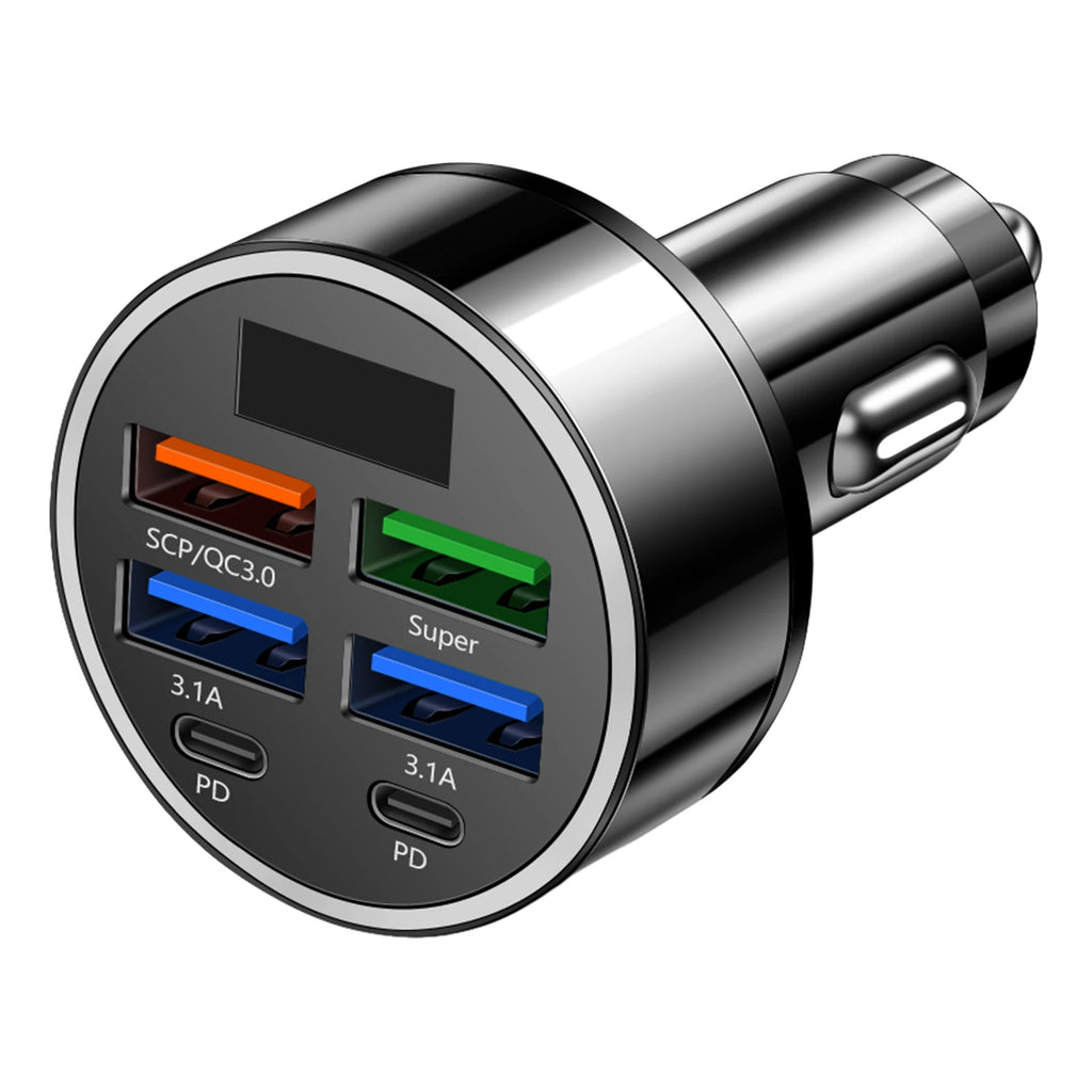 100W 6 Ports USB C Car Phone Charger Adapter 4USB 2PD Car Charger Adapter Fast Charger for Smart Phone & Tablets Charging