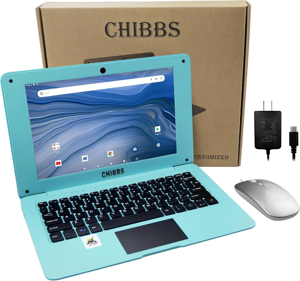 Laptop Computer- 10.1" Inch Kids Laptop Computer Powered by Android 12.0 -Quad Core Processor- 2+64Gb Rom-Camera- Bluetooth- 2*USB- Wifi- Blue