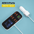 40W 8 Ports USB Car Charger QC3.0 PD Type C Fast Phone Charger with LED Display Multi USB Charger for Iphone 14 Android Samsung