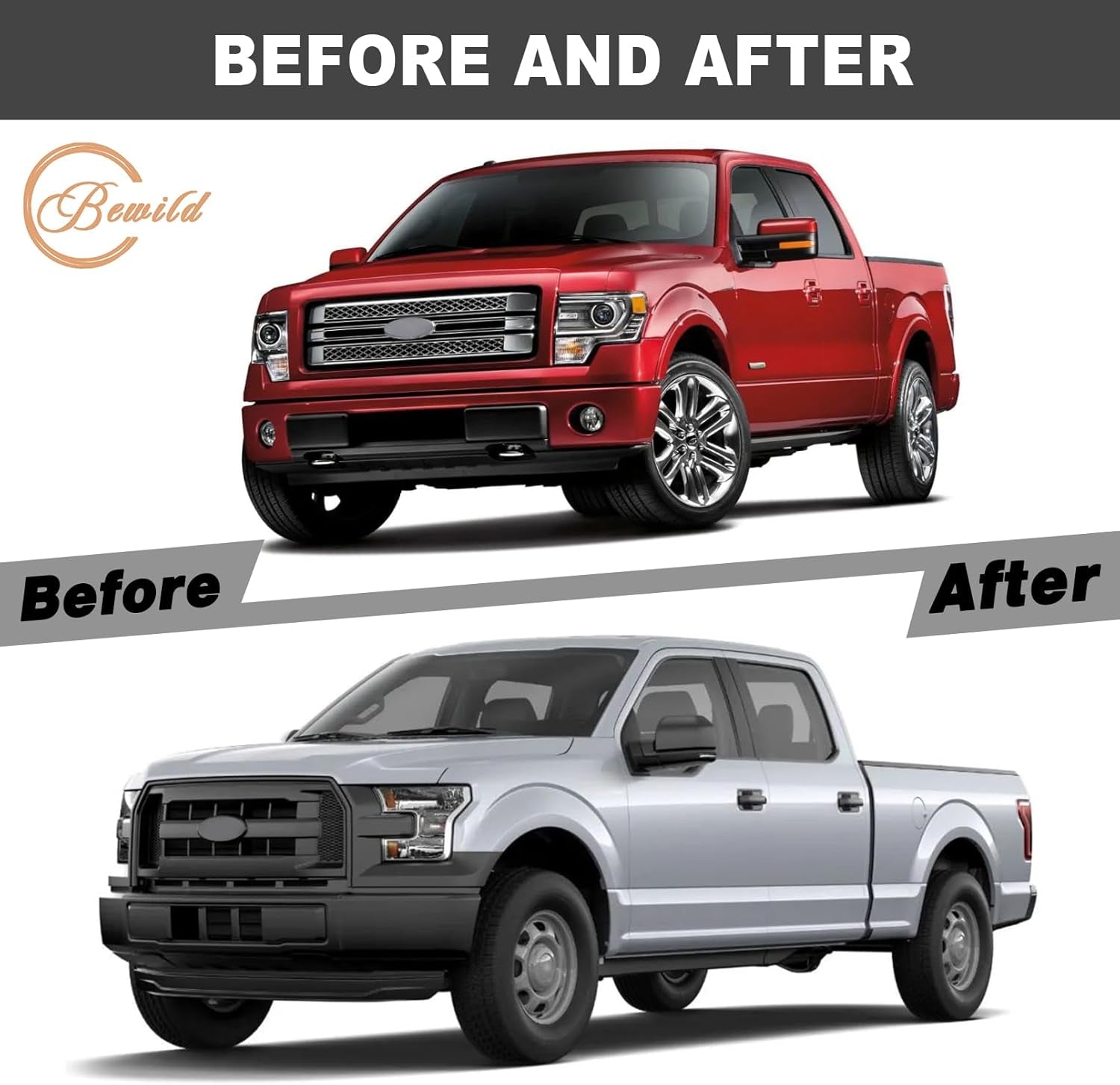 Front Bumper Grille Assembly Compatible with 2015 2016 2017 Ford F150 Centre Bumper Painted Black Housing and Insert Grille Assembly Shroud