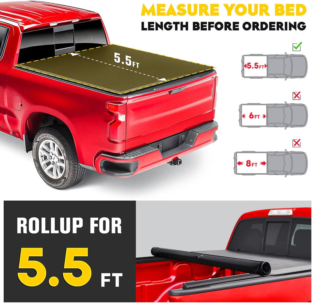 5.5Ft Soft Roll up Truck Bed Tonneau Cover Fit for 2015-2025 Ford F150, 2022-2025 F150 Lightning, Only Fits 5.5Ft (67.1") Fleetside/Styleside Bed