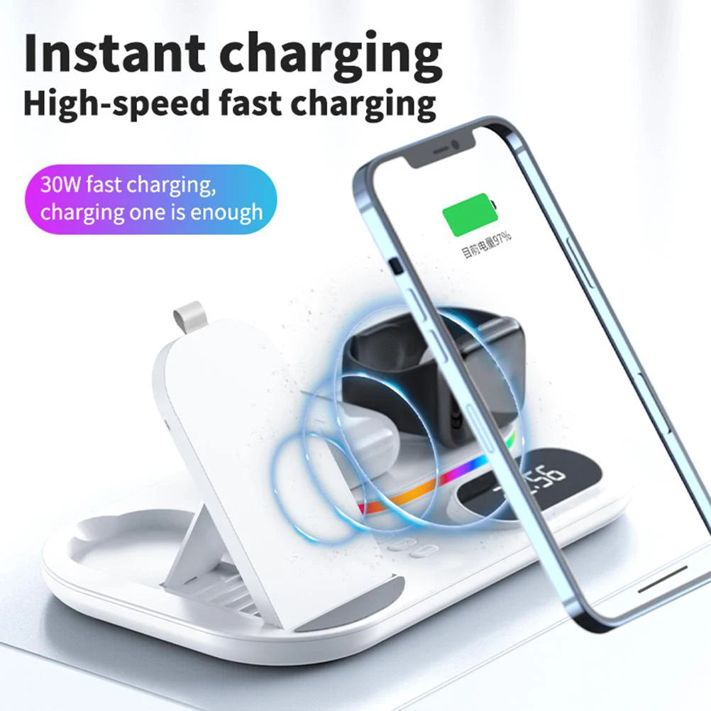 Wireless Fast Charging Station Wireless Charging Station Adjustable Foldable Portable Lightweight Clock Design for Home