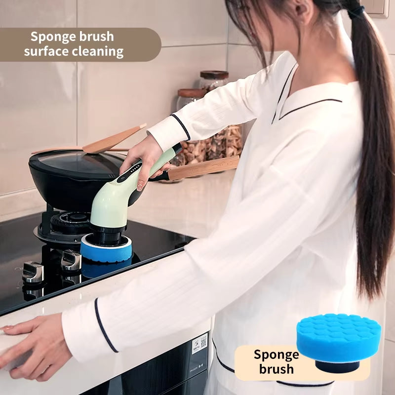 9-In-1 Multifunctional Wireless Electric Cleaning Brush Household Kitchen Bathroom Brush USB Handheld Rotating Cleaning Tools