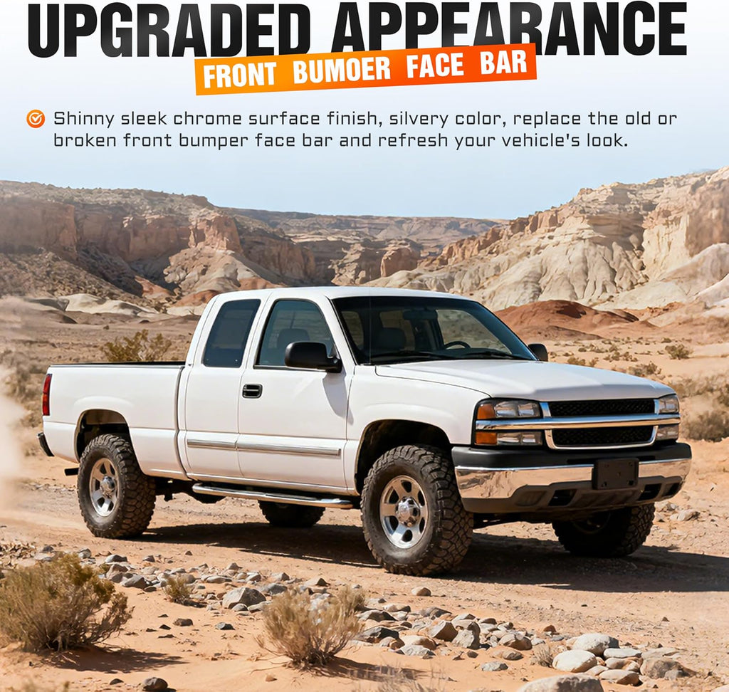 Front Bumper Face Bar(Split Design 3Pcs) Compatible with 2000-2006 Chevrolet Tahoe/Suburban 1500 2500&1999-2002 Chevrolet Silverado 1500 2500 3500 HD Bumper Impact Bar GM1002376 12336026