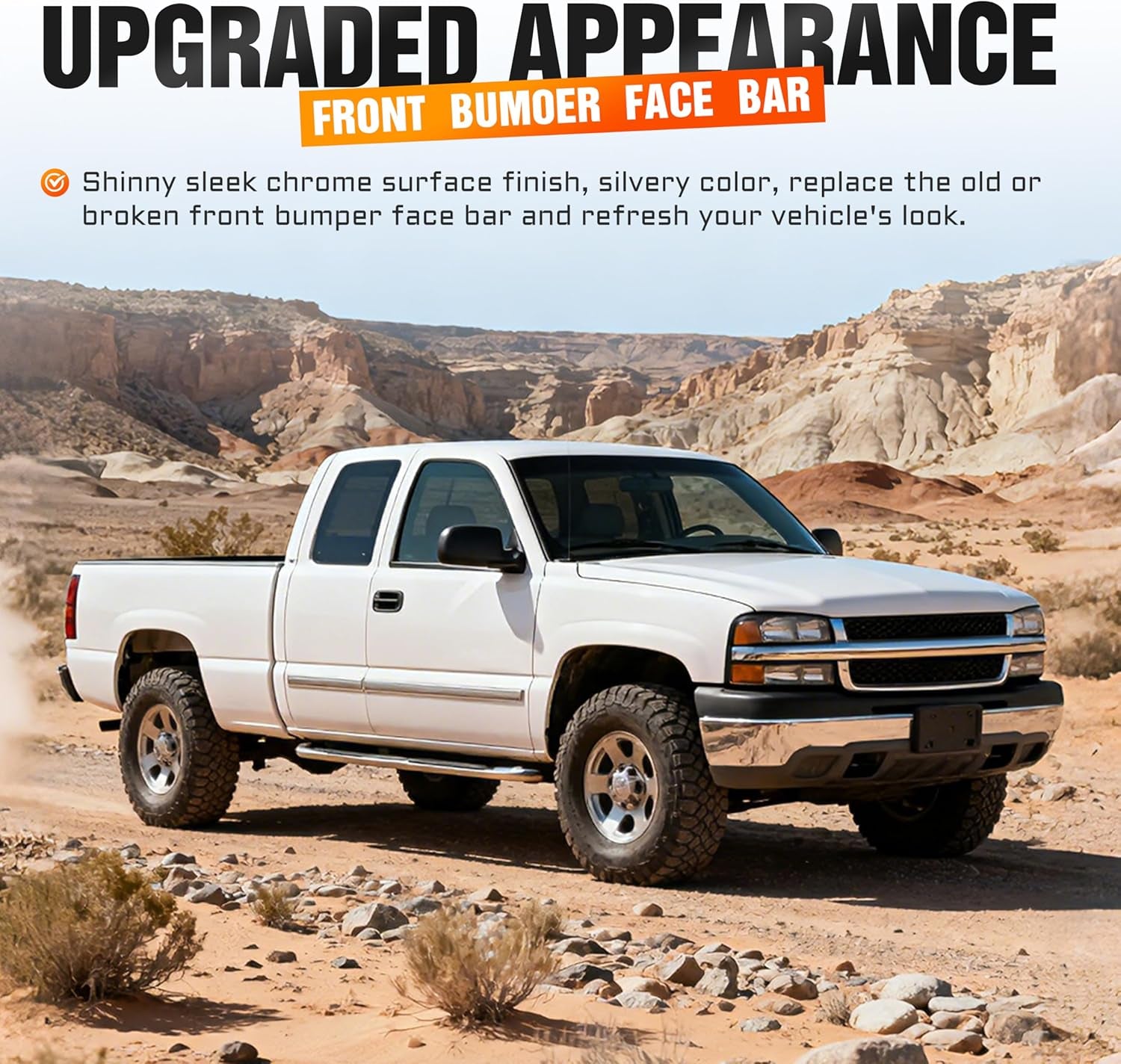 Front Bumper Face Bar(Split Design 3Pcs) Compatible with 2000-2006 Chevrolet Tahoe/Suburban 1500 2500&1999-2002 Chevrolet Silverado 1500 2500 3500 HD Bumper Impact Bar GM1002376 12336026